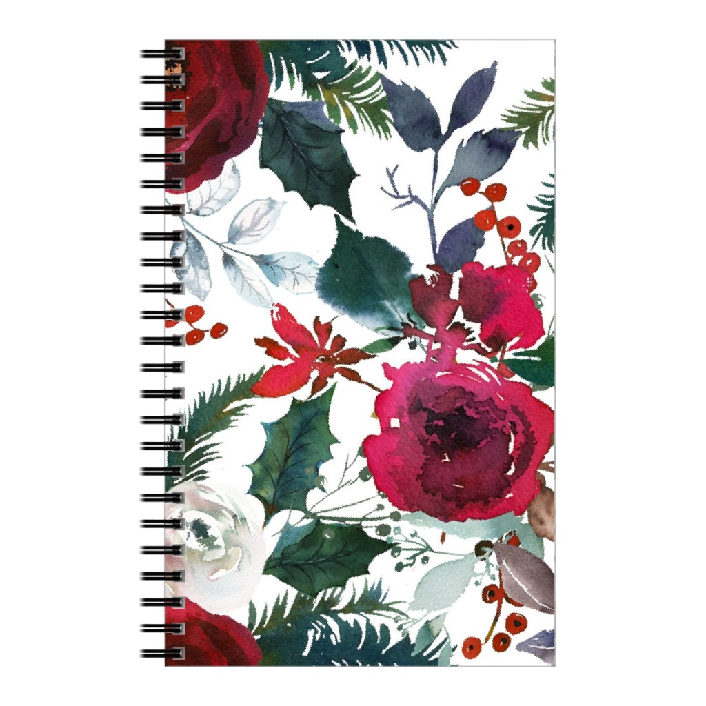 Holiday Florals Red on White Notebook, 5x8, Multicolor
