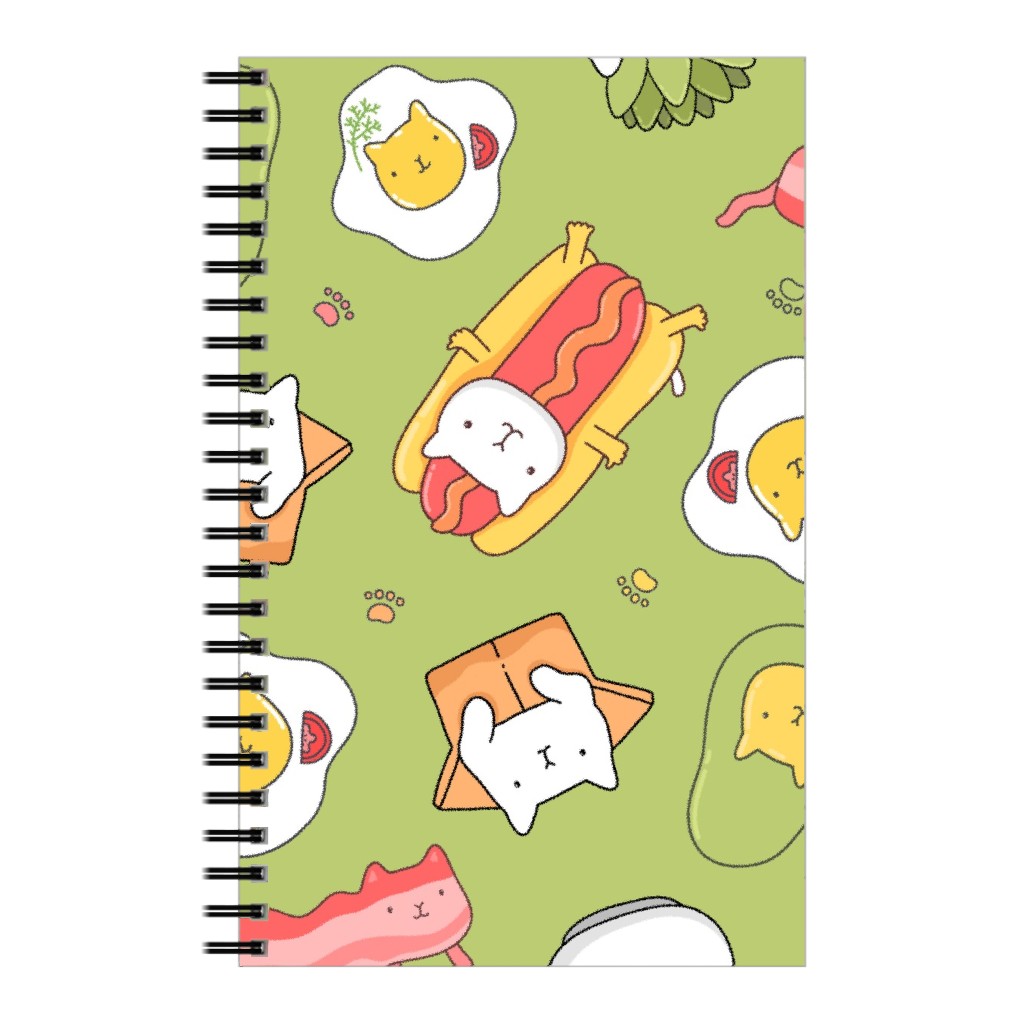 Cats and Foods Notebook, 5x8, Green