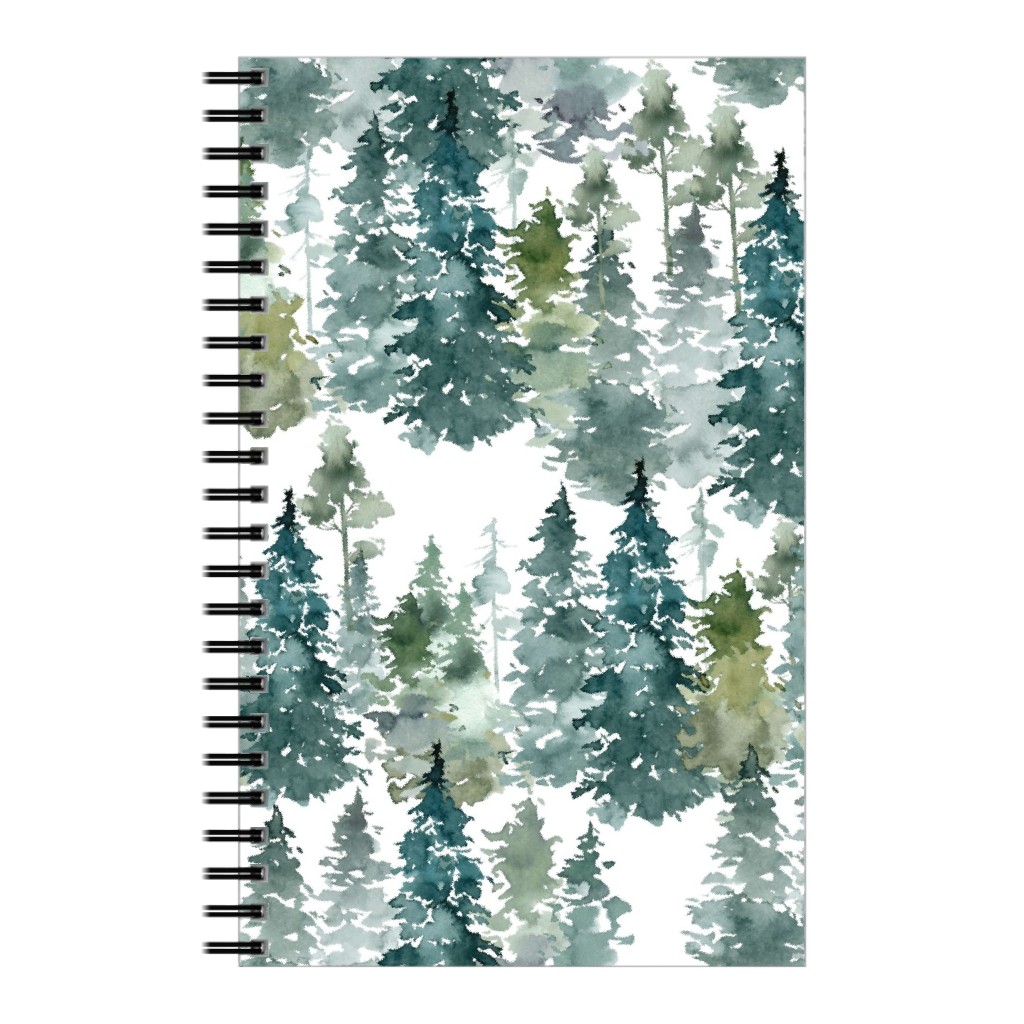 Woodland Trees Watercolor - White Notebook, 5x8, Green