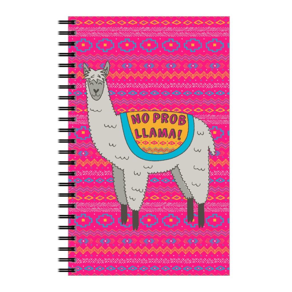 No Prob Llama - Pink Notebook, 5x8, Pink, Bright Pink