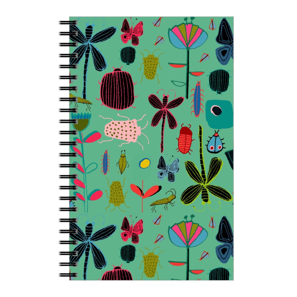 Bugs & Butterflies - Teal Notebook, 5x8, Green