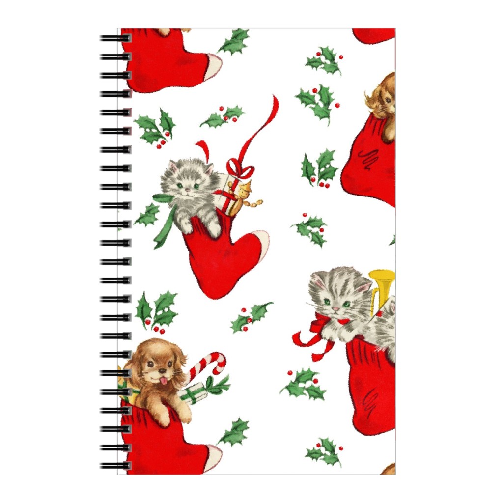 Vintage Christmas Kittens and Puppies Notebook, 5x8, Multicolor