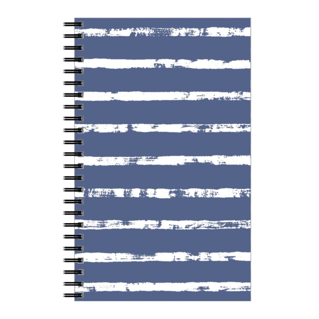 Distressed Dusty Blue and White Stripes Notebook, 5x8, Blue, True Blue