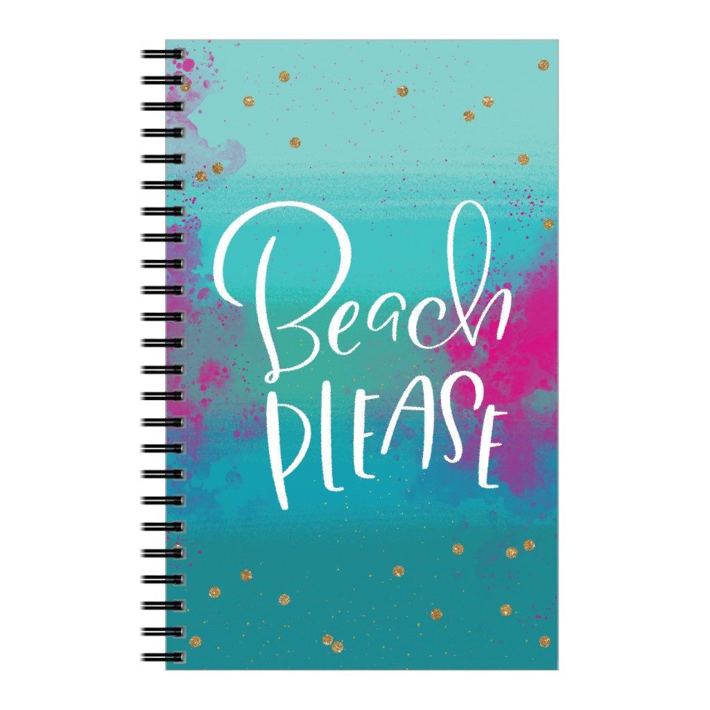 Beach Please - Blue & Pink Notebook, 5x8, Blue