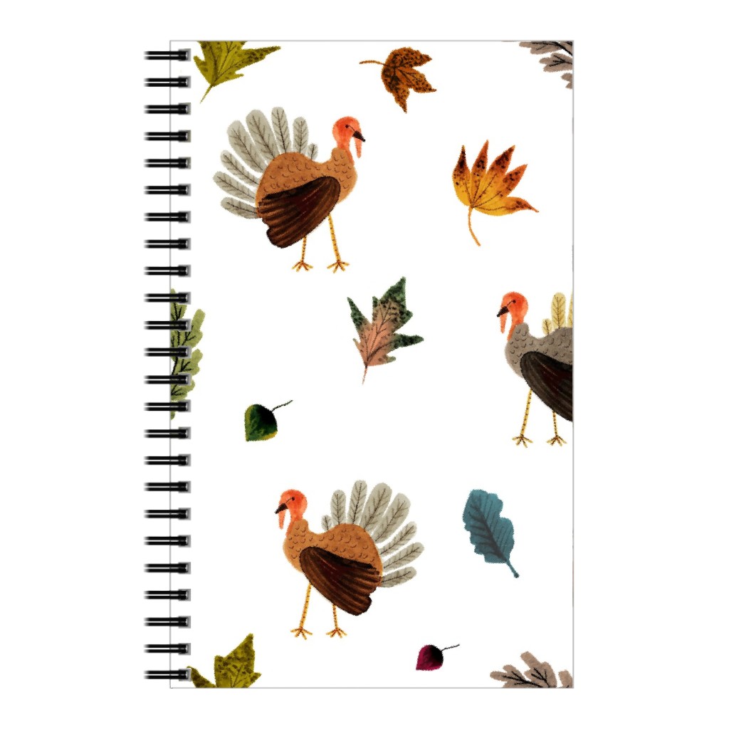 Fall Thanksgiving Turkeys on White Notebook, 5x8, White