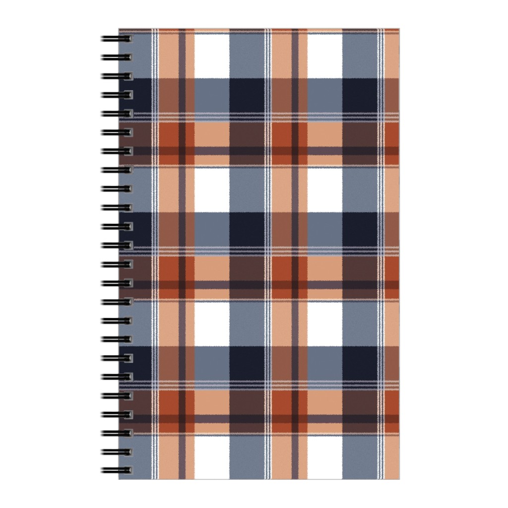 Navy & Orange Plaid Notebook, 5x8, Multicolor
