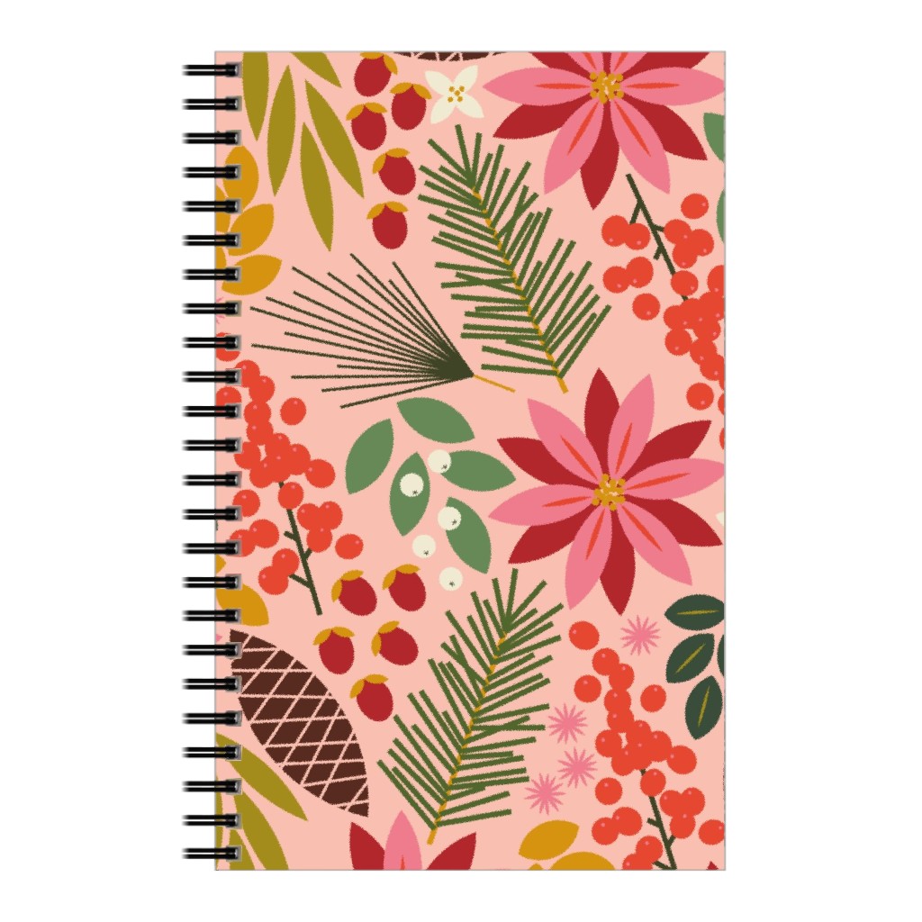 Pinecones and Berries - Pink Notebook, 5x8, Pink, Bright Pink