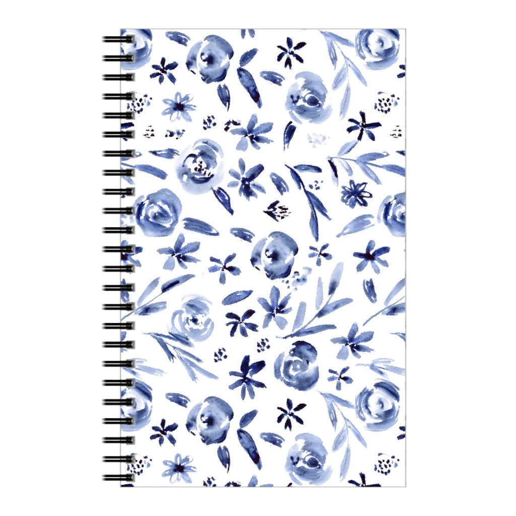 Watercolor Indigo Florals - Monochrome Blue Notebook, 5x8, Blue