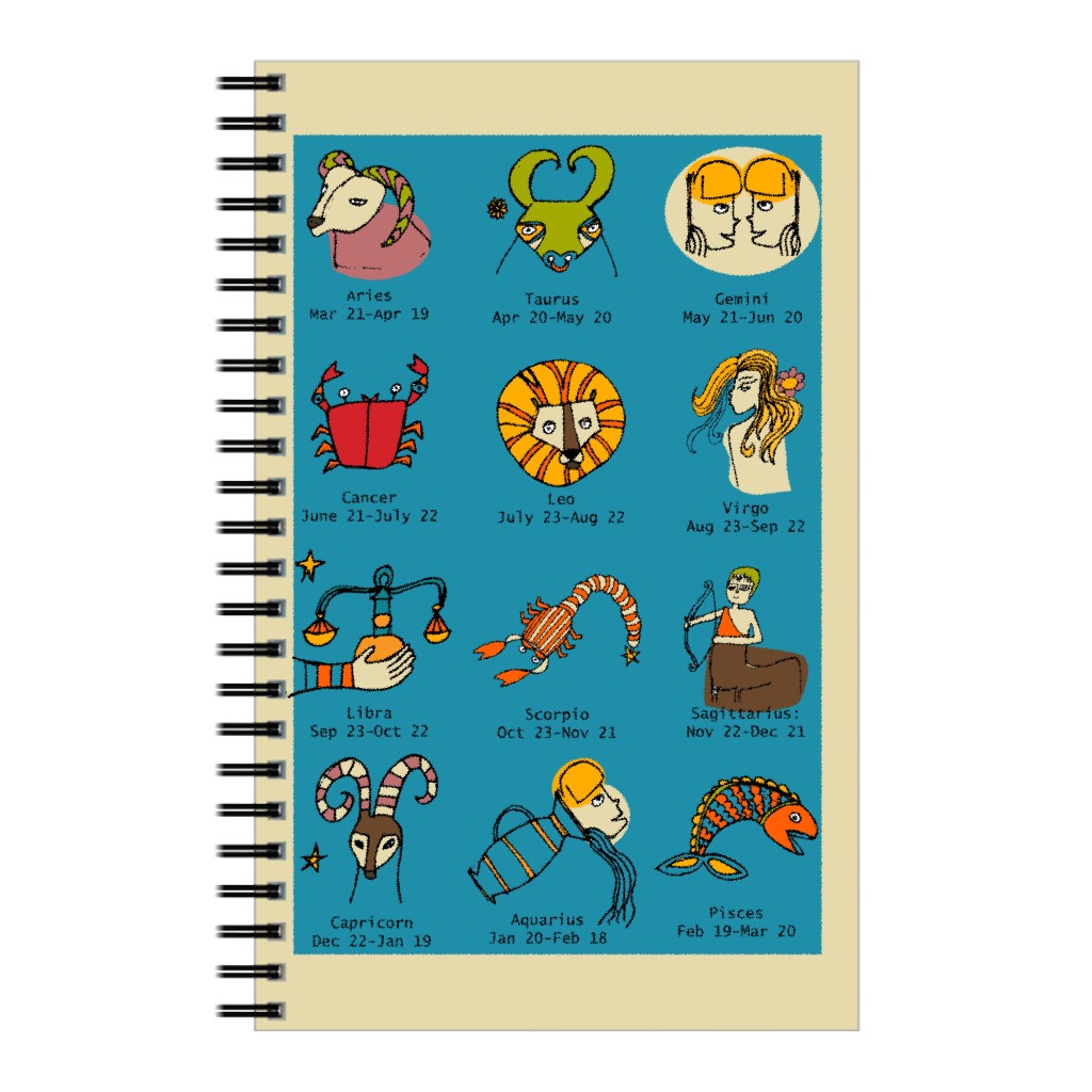 Retro Zodiac Signs Notebook, 5x8, Multicolor, Cornflower