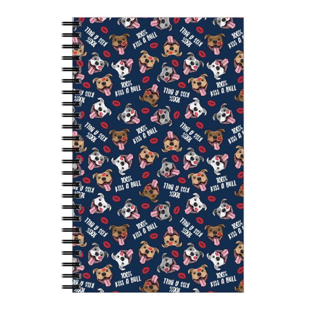 100% Kiss a Bull - Cute Pit Bull Dog - Red and Blue Notebook, 5x8, Blue