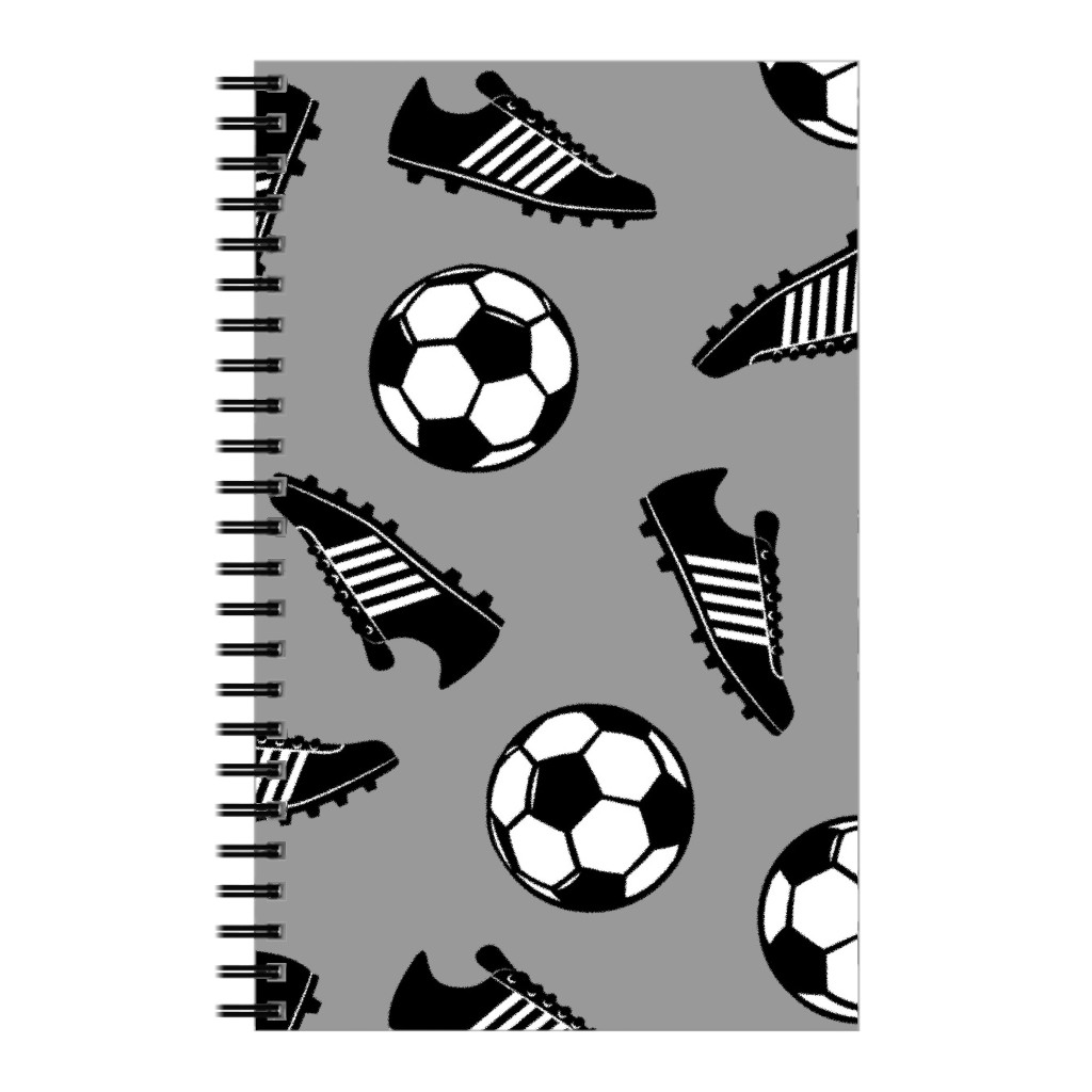Soccer Balls and Cleats Notebook, 5x8, Gray, Silver