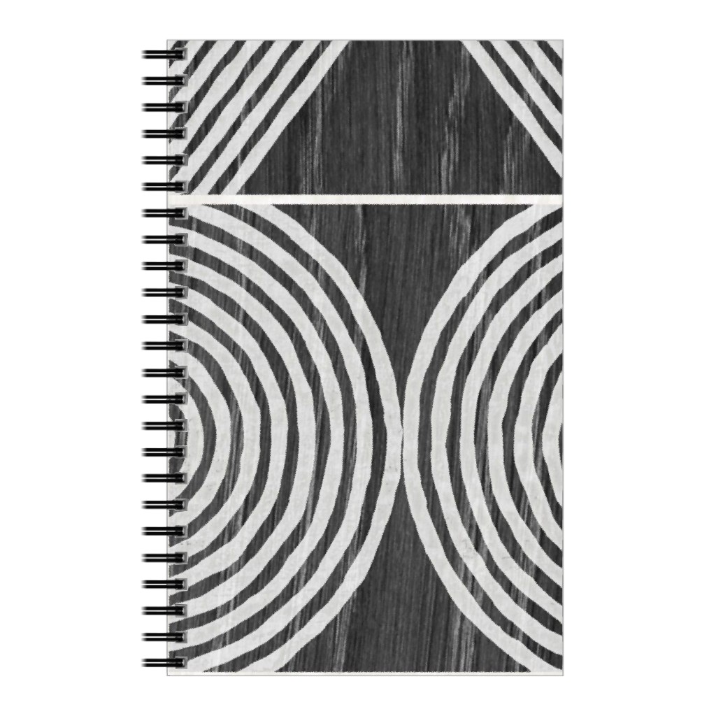 Boho Tribal Woodcut Geometric Shapes Notebook, 5x8, Black