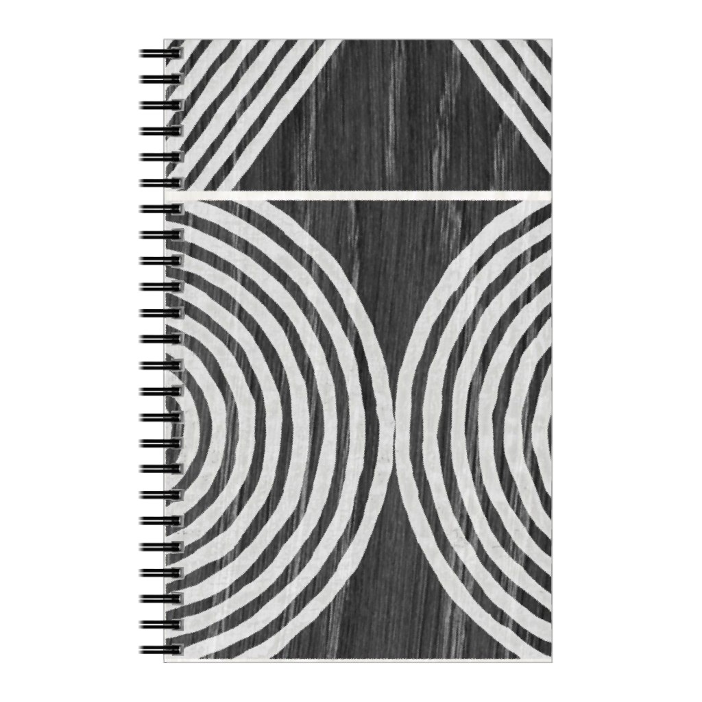 Boho Tribal Woodcut Geometric Shapes Notebook, 5x8, Black, Coal