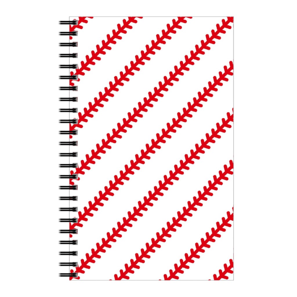 Baseball Stitch - Baseball - White Notebook, 5x8, Red