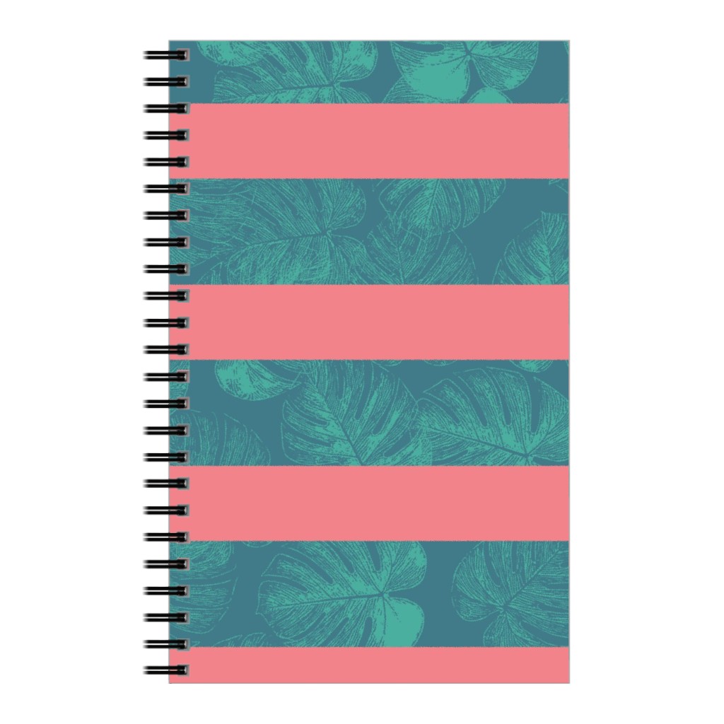 Monstera Leaf Stripes Notebook, 5x8, Green