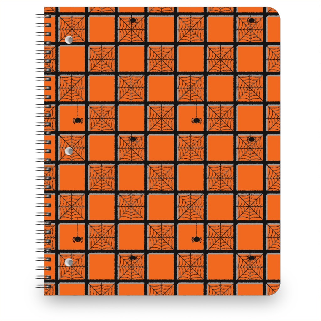 Orange Plaid Spider Webs Notebook, 8.5x11, Orange