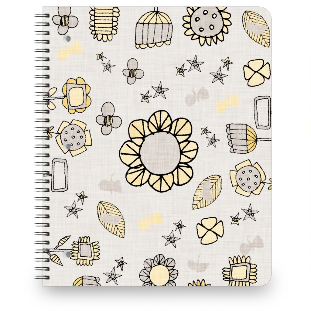 Abstract Hand Drawn Flowers Notebook, 8.5x11, Gray