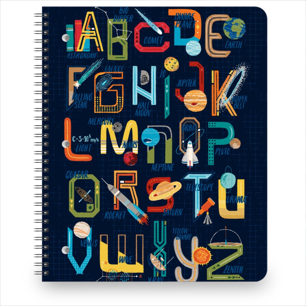 Outer Space Alphabet - Rocket, Planets, Science, Astronomy & Stem Notebook, 8.5x11, Multicolor