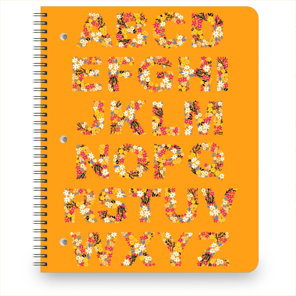 Rustic Wildflower Alphabet Notebook, 8.5x11, Orange
