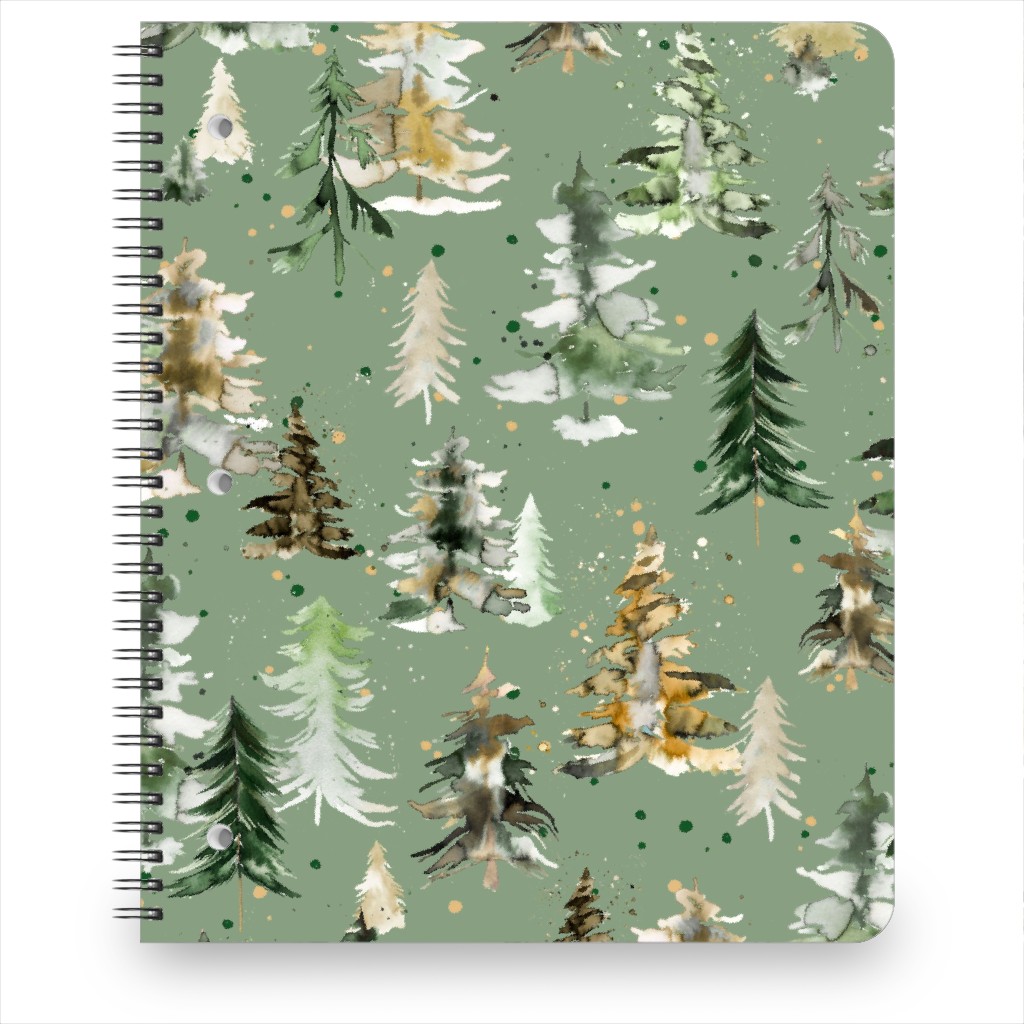 Watercolor Pines and Spruces Christmas - Green Notebook, 8.5x11, Green, Classic Green