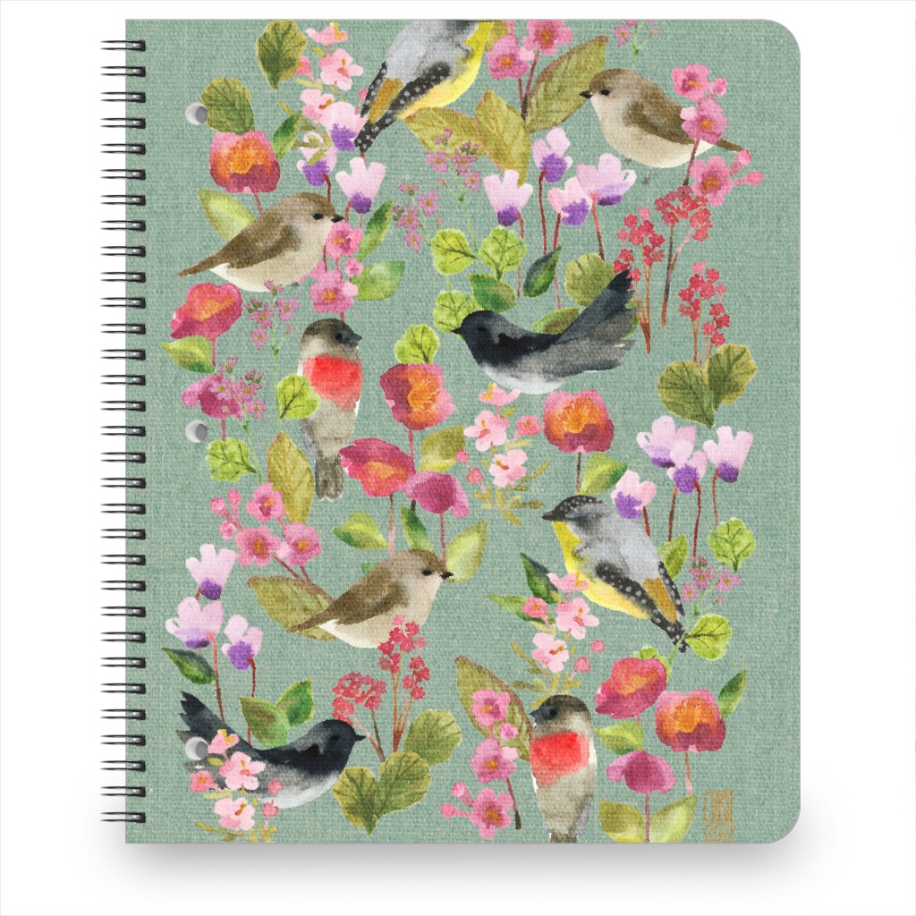 Winter Birds in the Garden Notebook, 8.5x11, Multicolor