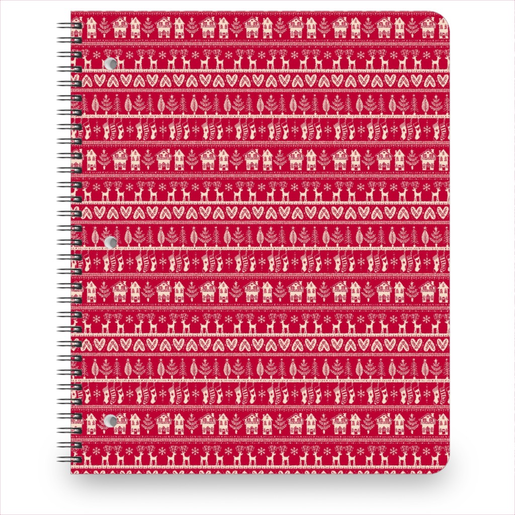 Nordic Vintage Christmas Notebook, 8.5x11, Red