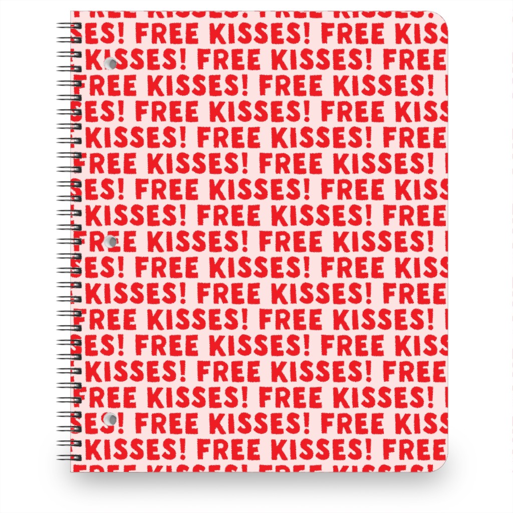 Free Kisses! - Red on Pink Notebook, 8.5x11, Red, Red