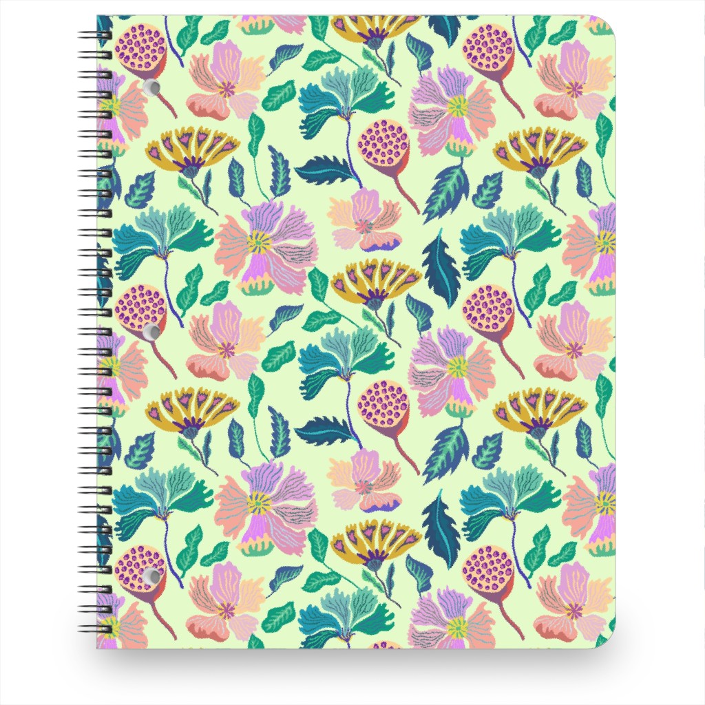 Indian Florals - Light Green Notebook, 8.5x11, Multicolor