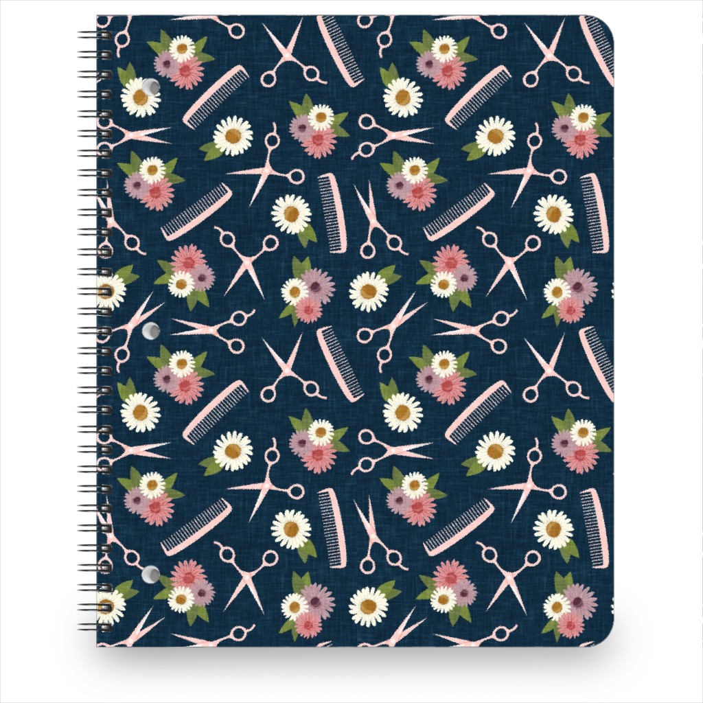 Floral Shears and Combs - Pink & Blue Notebook, 8.5x11, Pink, Bright Pink