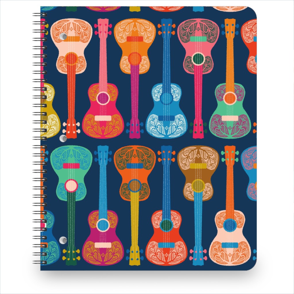 Hawaiian Ukulele - Multicolor on Blue Notebook, 8.5x11, Multicolor