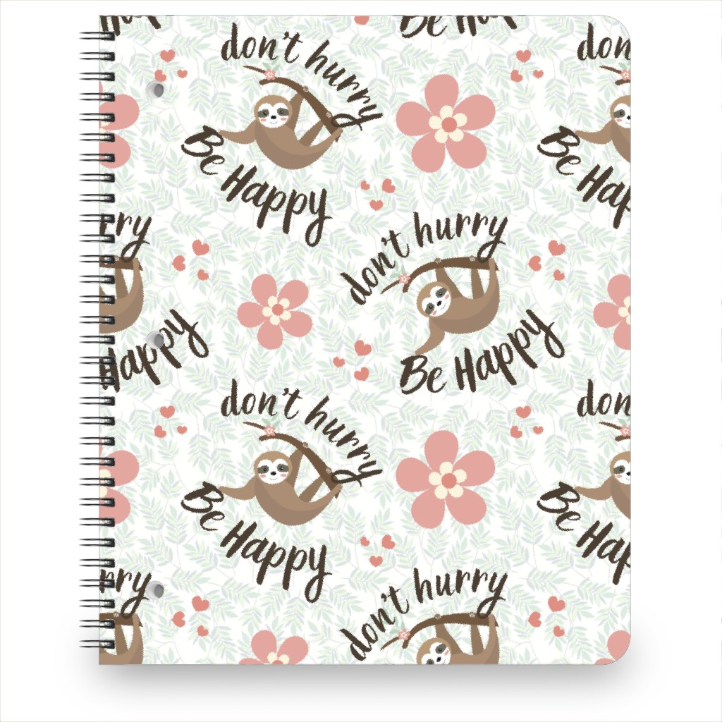 Don't Hurry Be Happy Sloth Notebook, 8.5x11, Beige, Pearl
