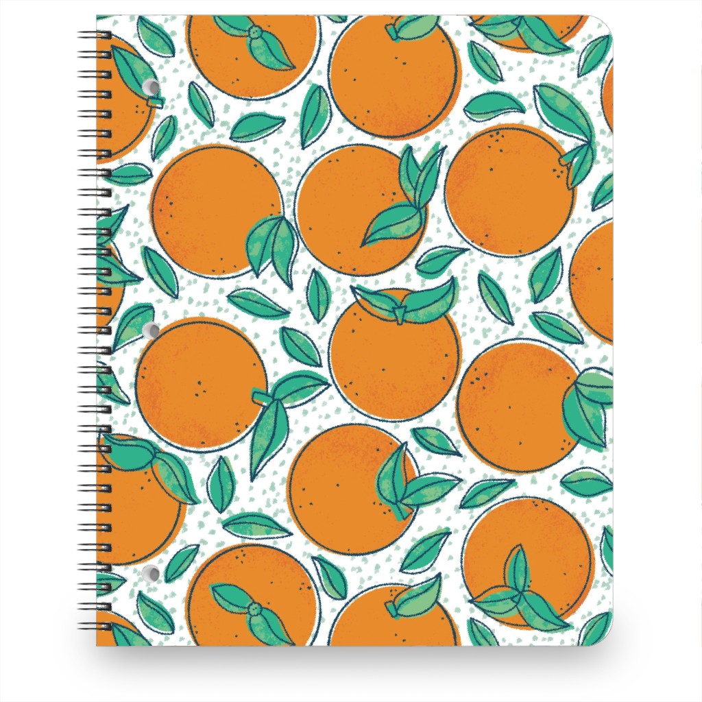 Oranges With Leaves on White Notebook, 8.5x11, Orange