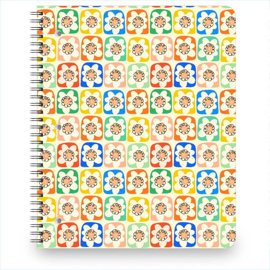 Abstract Retro Flower Doodle Squares - Multi Notebook, 8.5x11, Multicolor