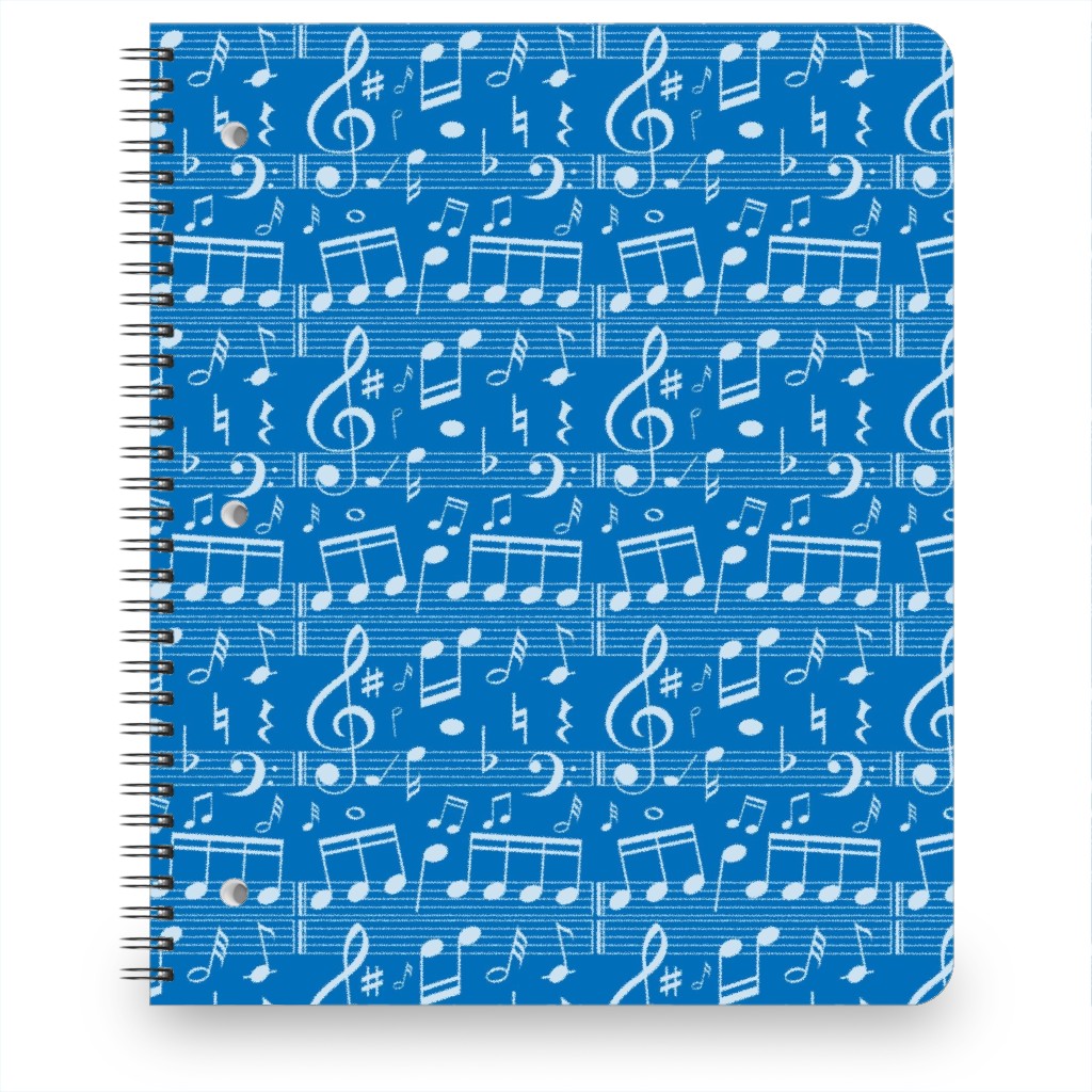 Music Notes - Blue Notebook, 8.5x11, Blue