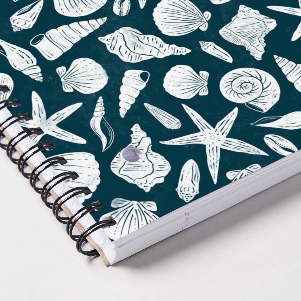 Textured Ocean Seashells - Dark Blue and Cream Notebook | Shutterfly