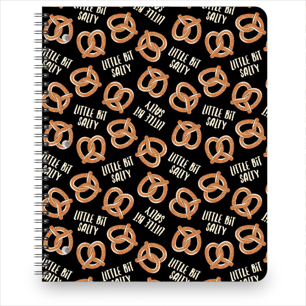 Little Bit Salty - Pretzels - Black Notebook, 8.5x11, Black