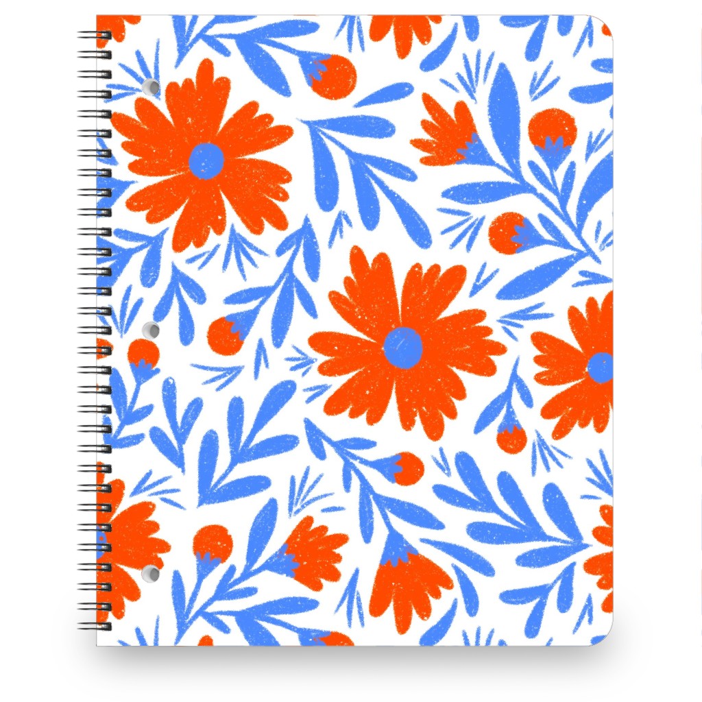 Floral Drop - Red and Blue Notebook, 8.5x11, Blue