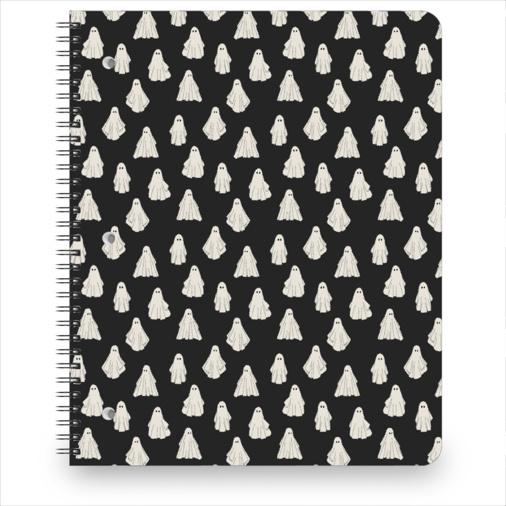 Spooky Halloween Vintage Ghosts - White on Black Notebook, 8.5x11, Black