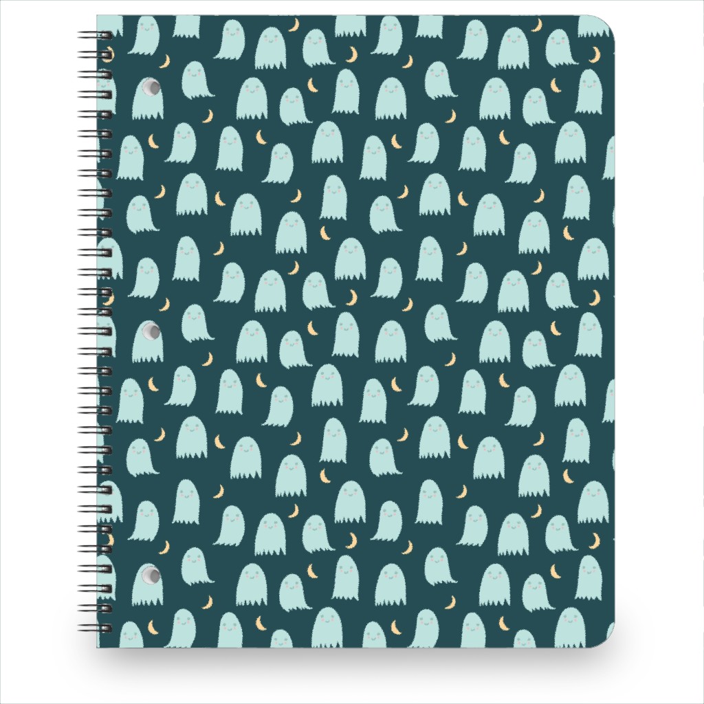 Cute Halloween Ghosts Notebook, 8.5x11, Green