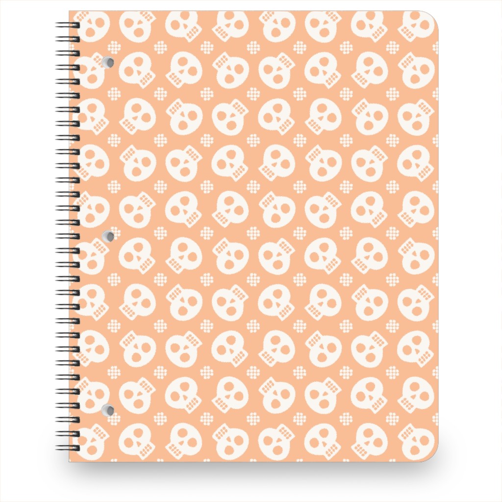 Halloween Skulls Notebook, 8.5x11, Orange, Beige