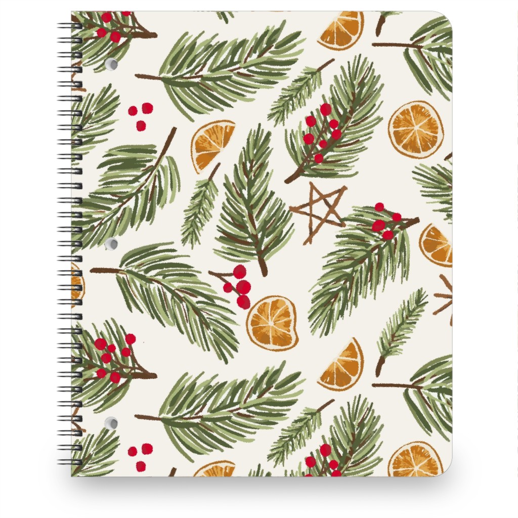Festive Christmas Pine Sprigs and Orange Slices Notebook, 8.5x11, Multicolor