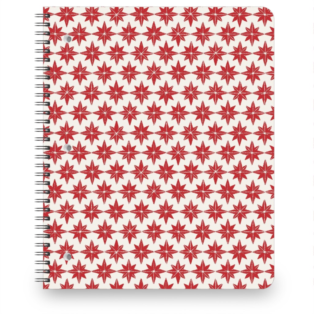 Christmas Star Tiles - Red on White Notebook, 8.5x11, Red, Red
