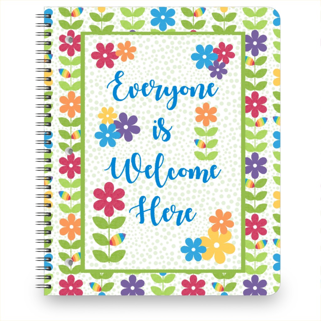 Everyone Is Welcome Here Rainbow Scandi Flower Vines Notebook, 8.5x11, Multicolor