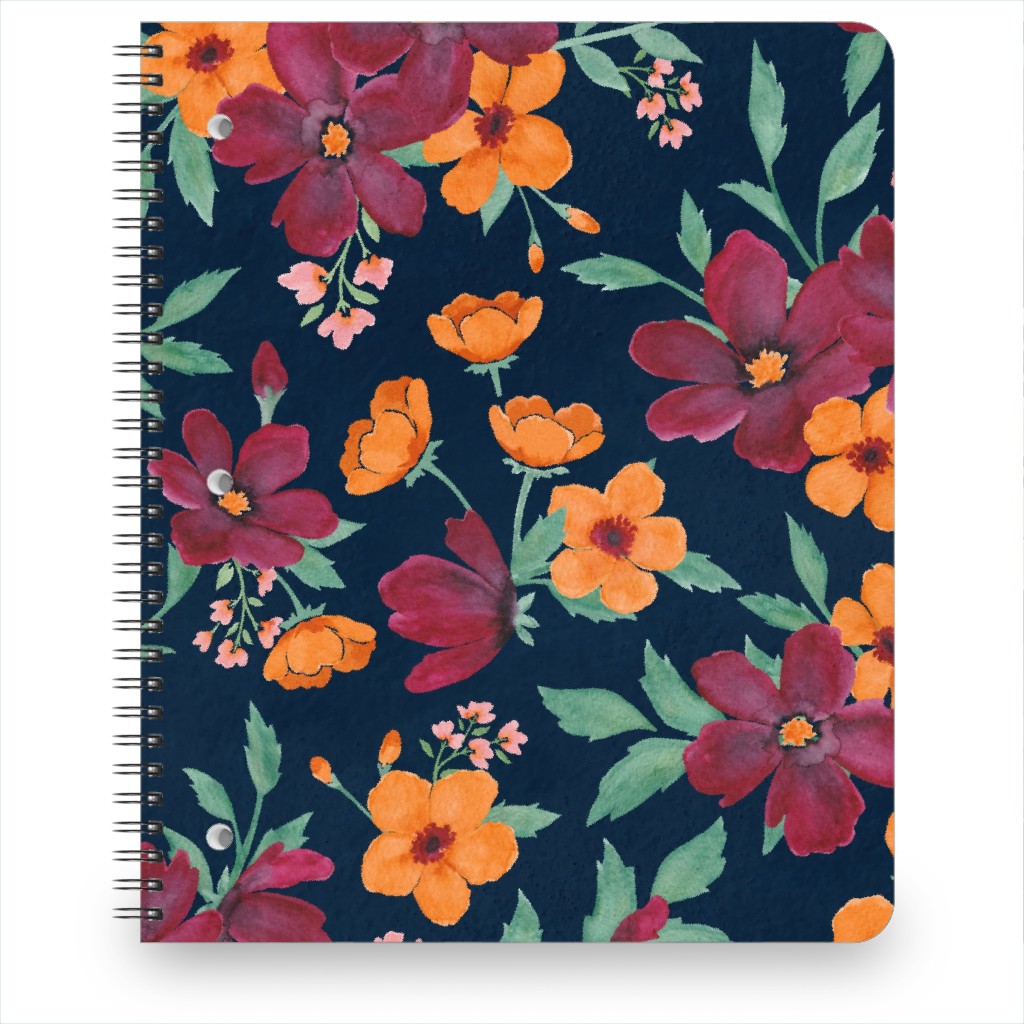 Watercolor Autumn Florals - Navy Notebook, 8.5x11, Multicolor