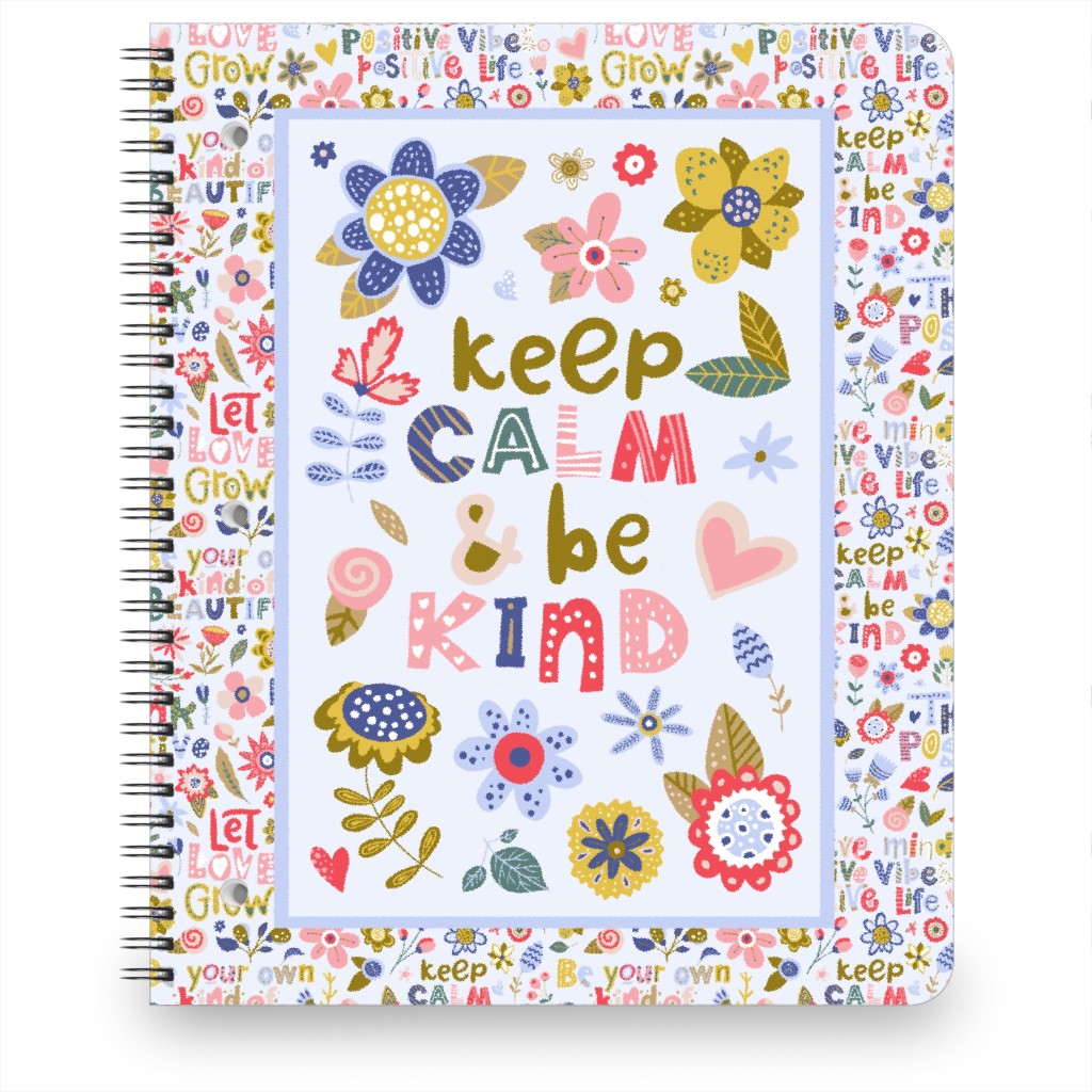Keep Calm and Be Kind Inspirational Floral Notebook, 8.5x11, Multicolor