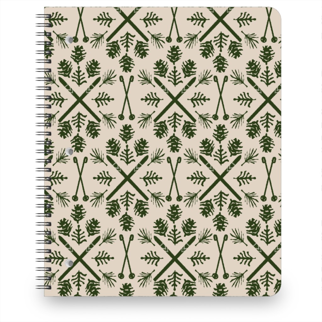 Winter Ski Season - Pine and Tan Notebook, 8.5x11, Green, Classic Green