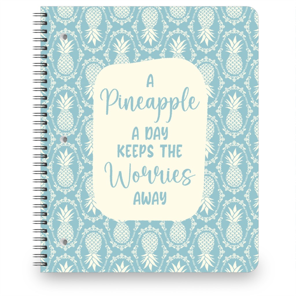a Pineapple a Day Keeps the Worries Away Damask Notebook, 8.5x11, Blue