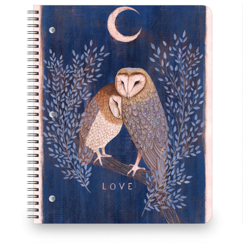 Pair of Barn Owls At Night Notebook, 8.5x11, Blue, True Blue