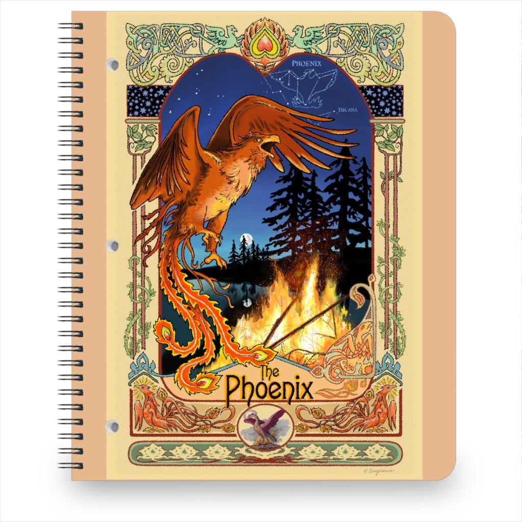 Art Nouveau Golden Phoenix Notebook, 8.5x11, Multicolor