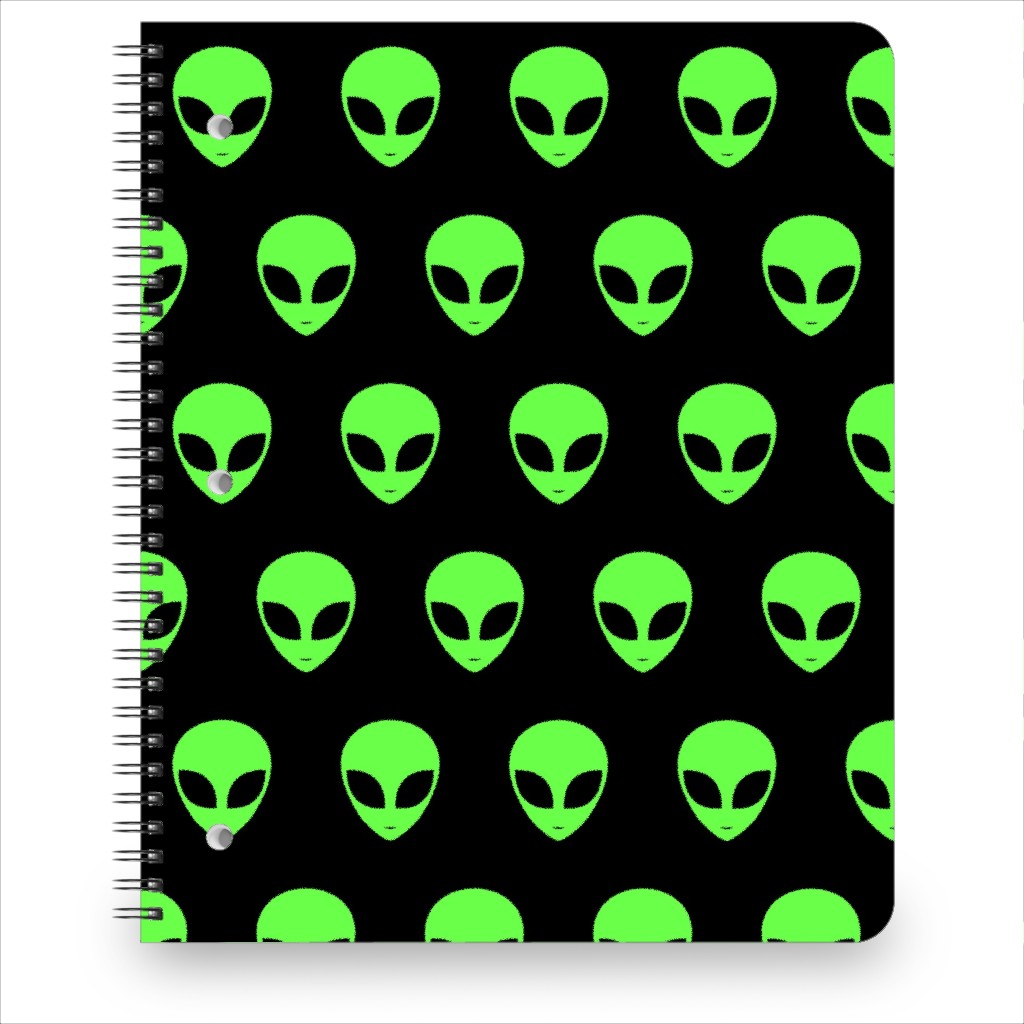 Retro Alien - Neon Green and Black Notebook, 8.5x11, Green
